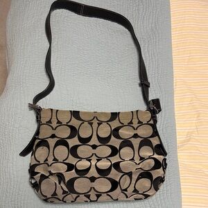 Coach Black and Tan Patterned Shoulder Bag